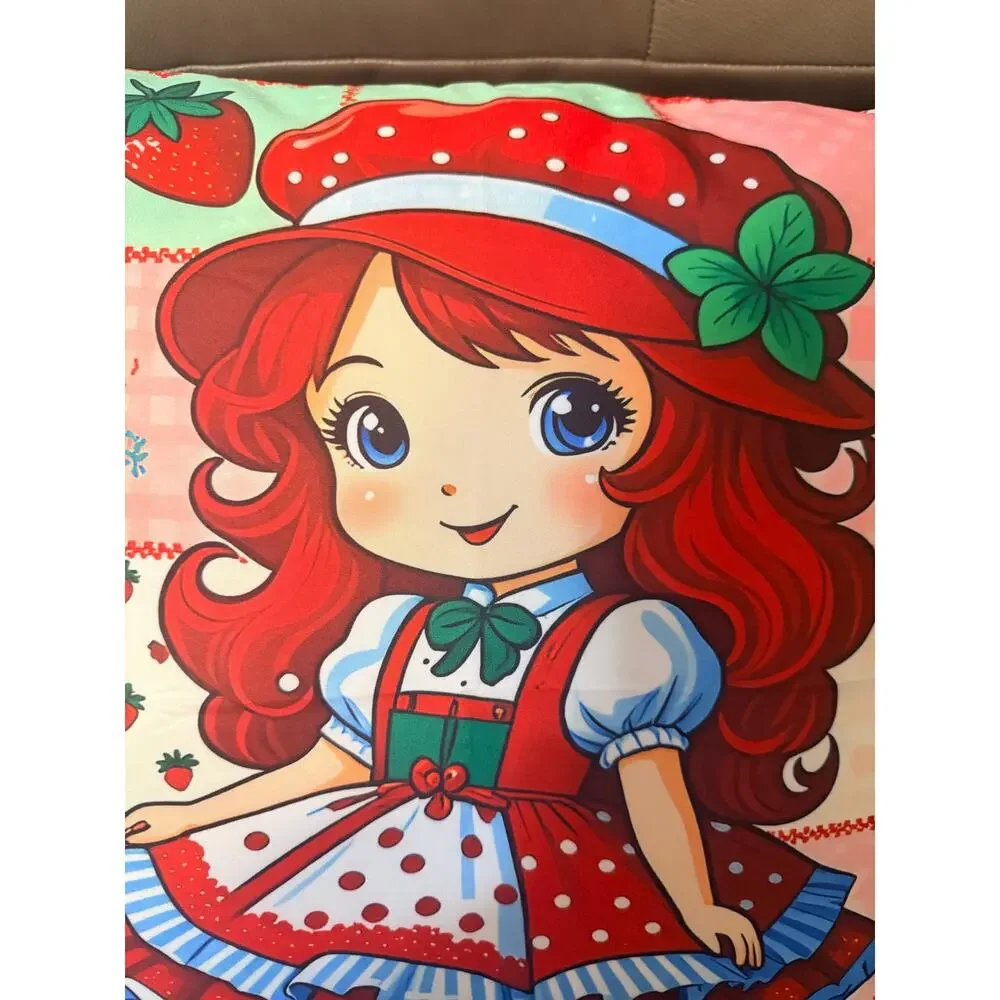 Two Strawberry Shortcake Pillows & Tote Bag.Pillows Have Checkered Background